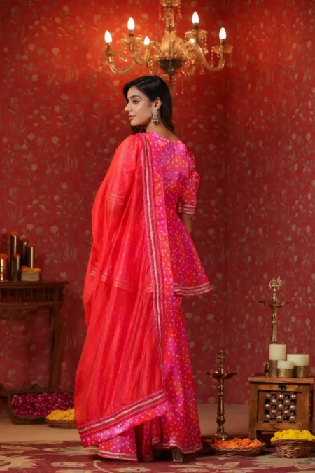 Pink Bandhani Jimmy Choo Sharara Set Of 3