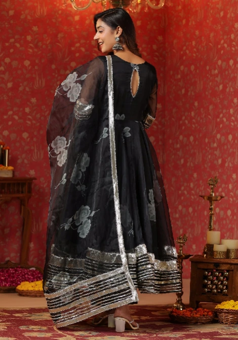 Rich Black Organza Anarkali Suit Set