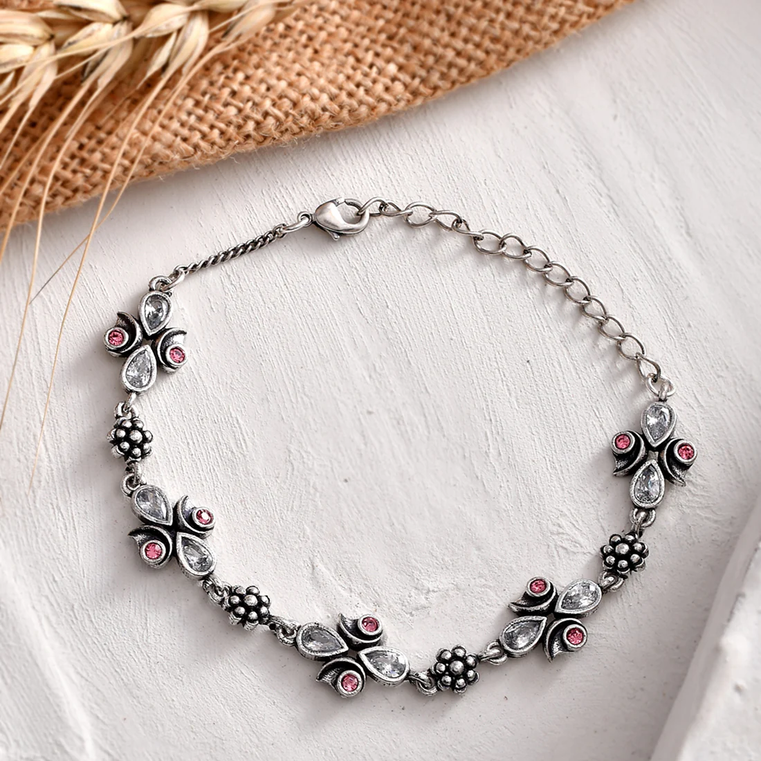 Abharan Pink and White Stones Casual Bracelet