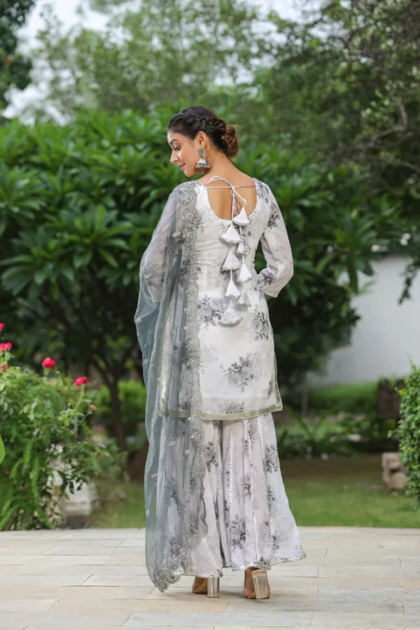 Rangitoto Grey White Georgette Sharara Set