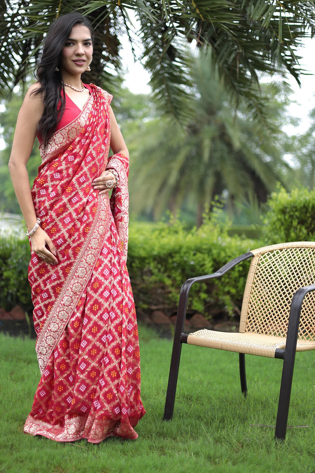 Powerloom Bandhej Look Saree