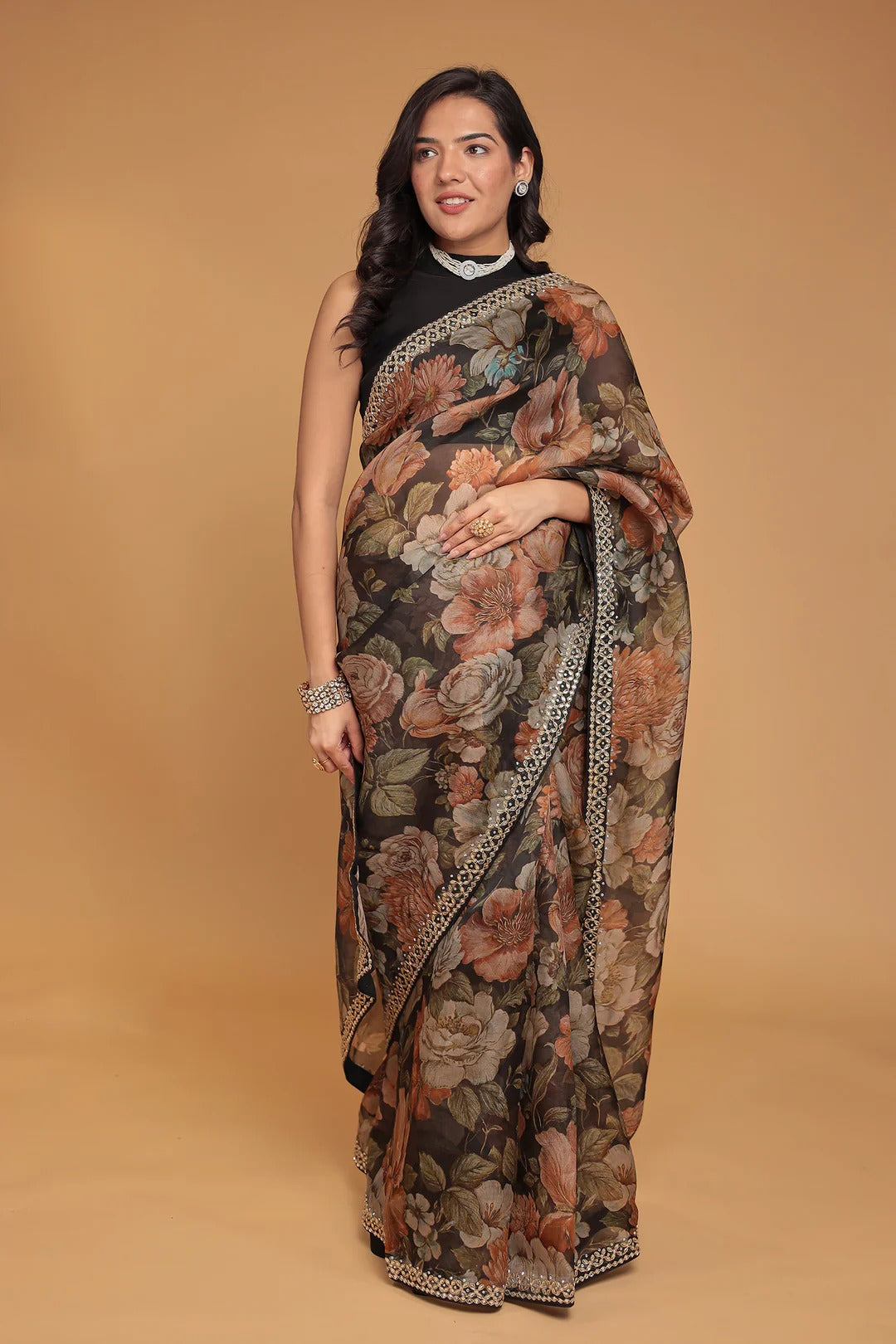 Printed Organza Saree with Dori and Stone work