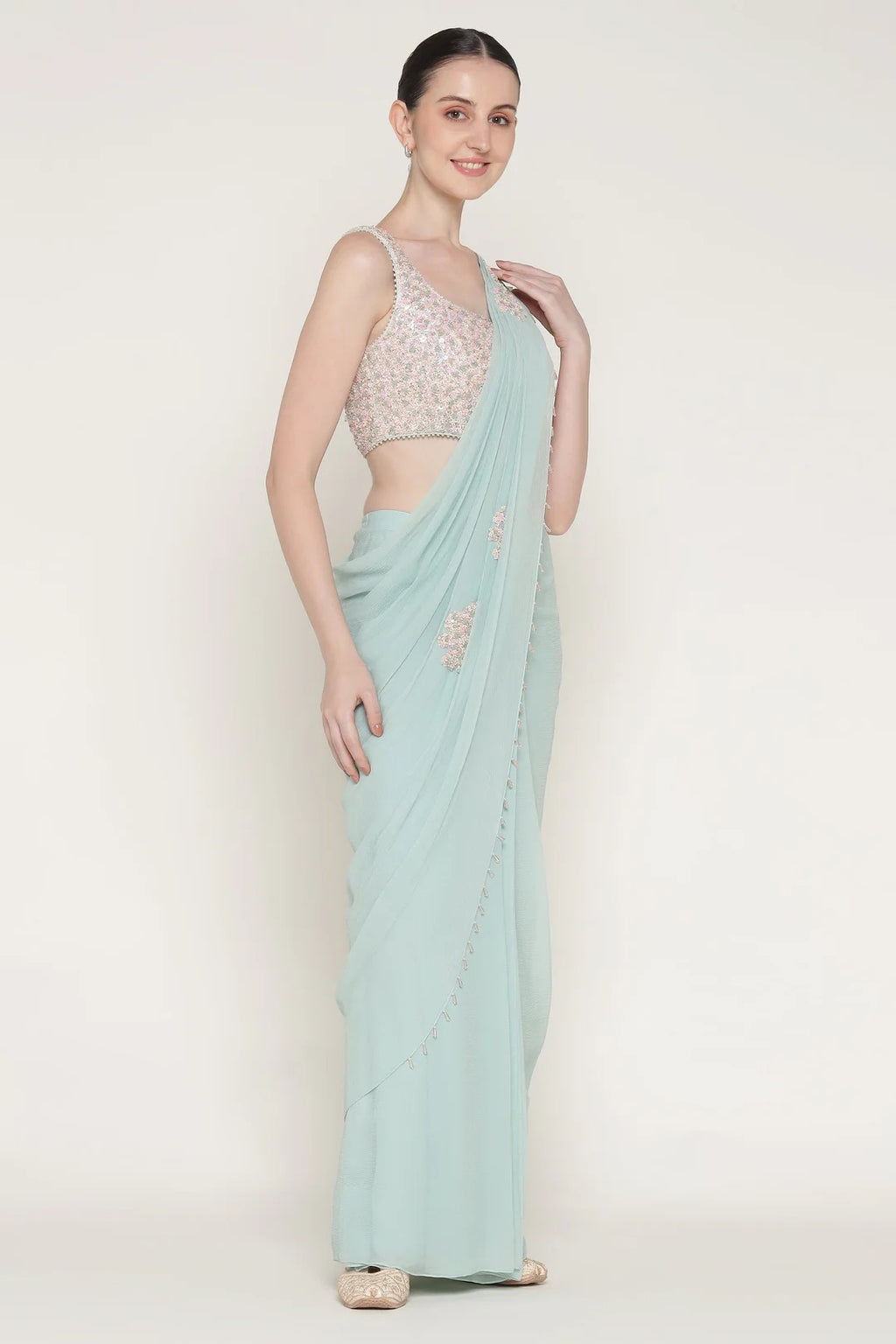 Aqua Starburst Drape Saree