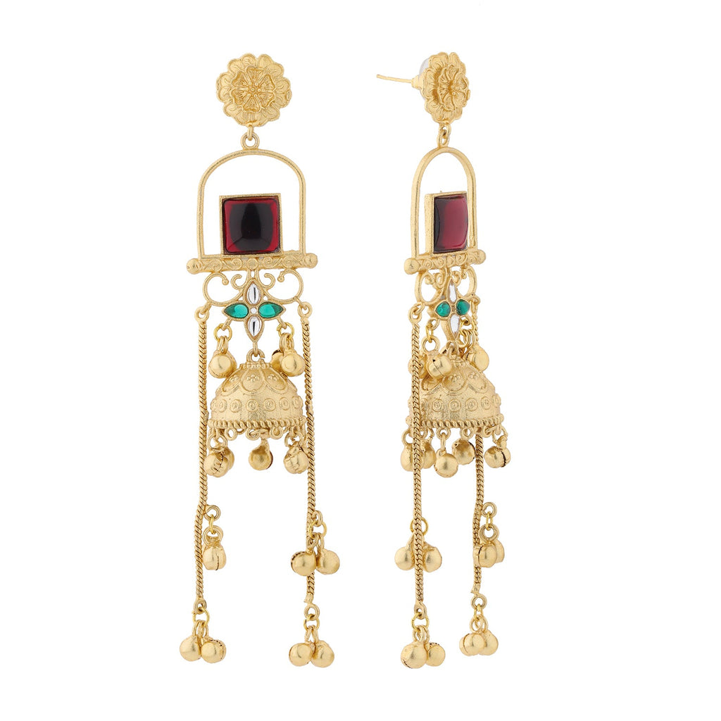 Kashmiri Royal Zareen Jhumka Gold Ghungroo Earrings