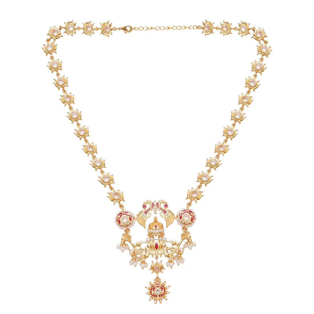 Apsara Peacock and Lotus Design Enamelled Necklace Set