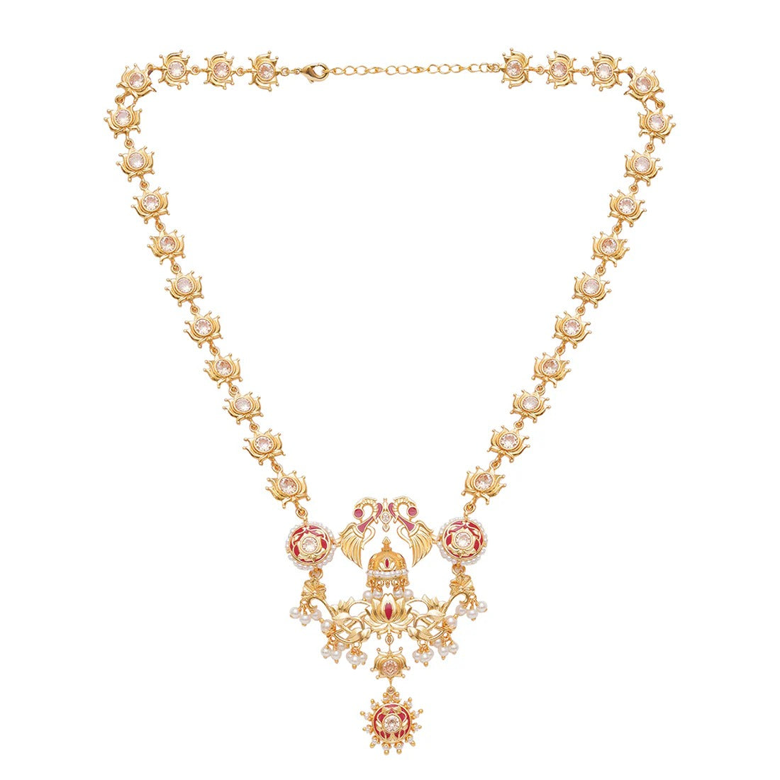 Apsara Peacock and Lotus Design Enamelled Necklace Set