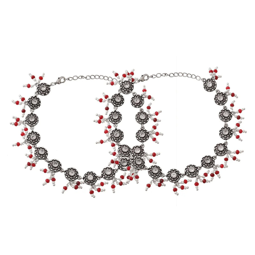 Abharan Casual Round Cut White Stones Anklets