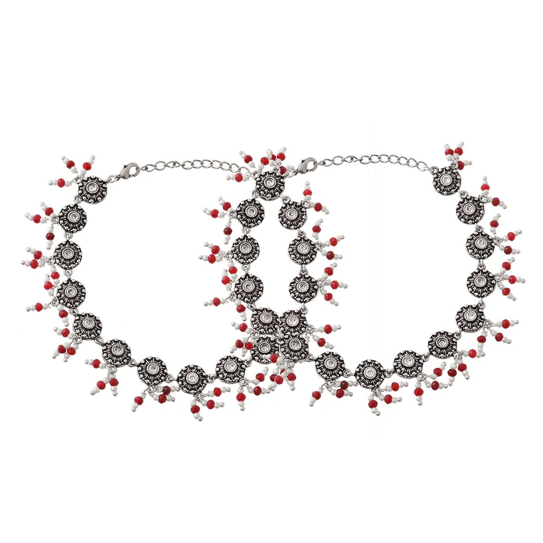 Abharan Casual Round Cut White Stones Anklets