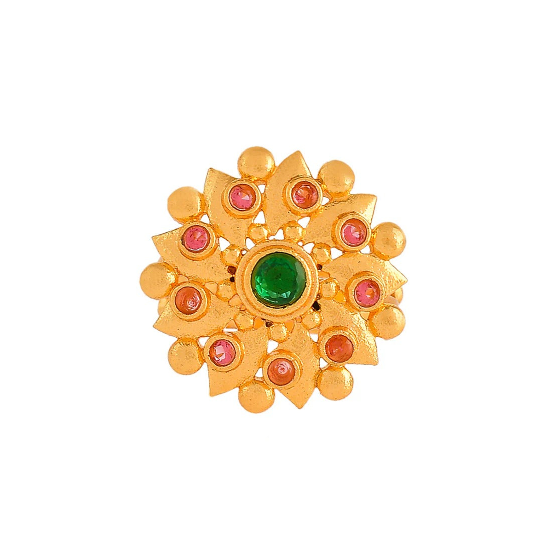 Elegant Abharan Green Stone Floral Cocktail Ring