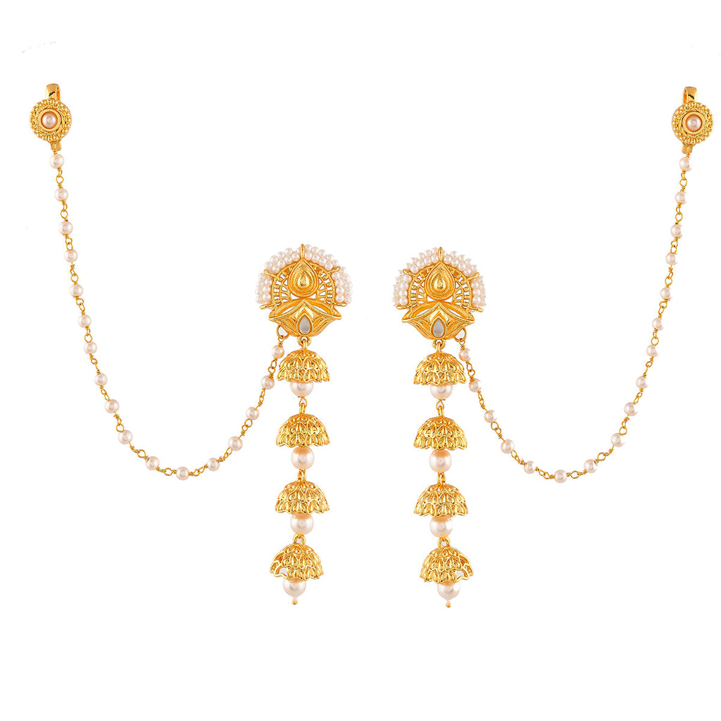 Aradhana Roshini Long Drop Jhumka With Ear Chain