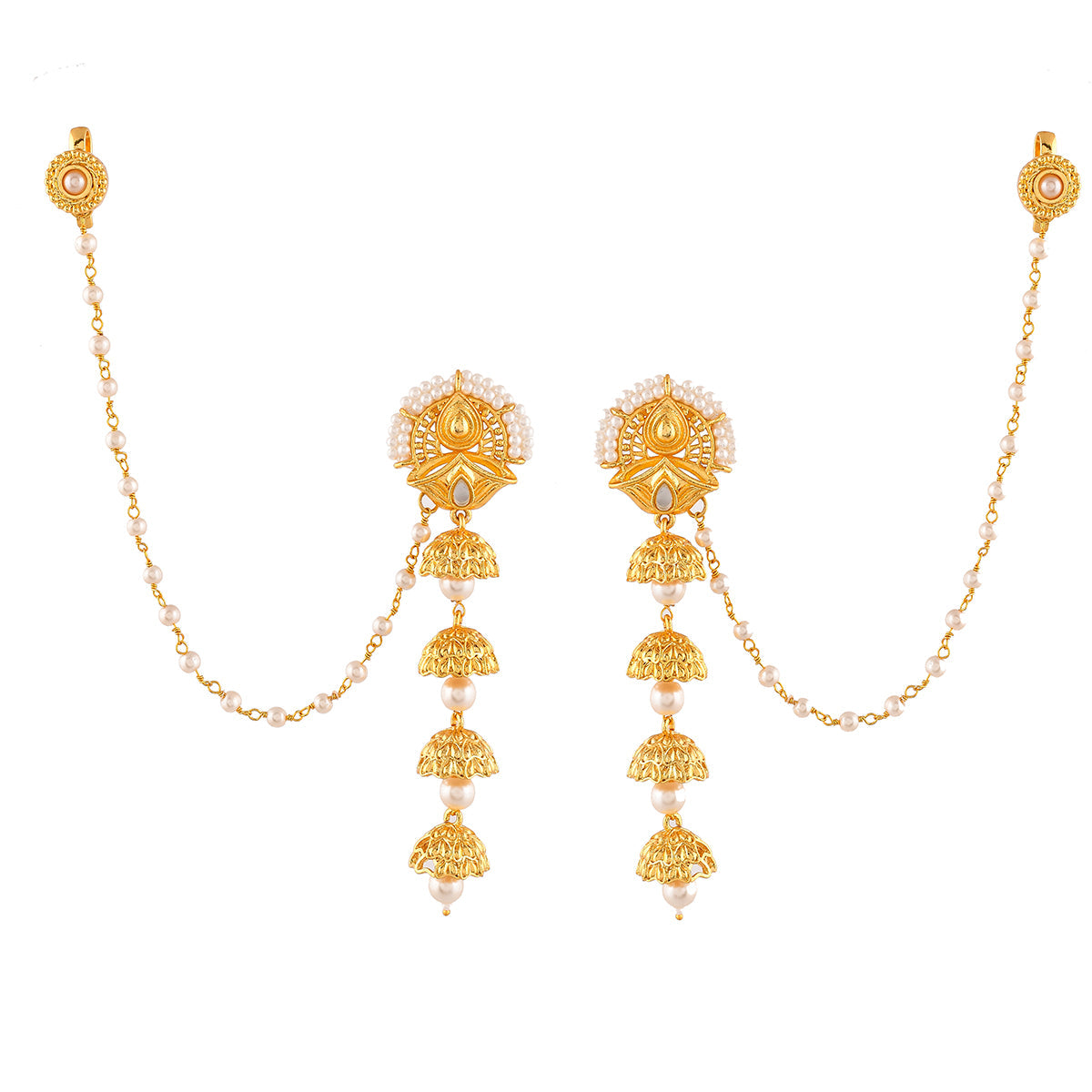 Aradhana Roshini Long Drop Jhumka With Ear Chain