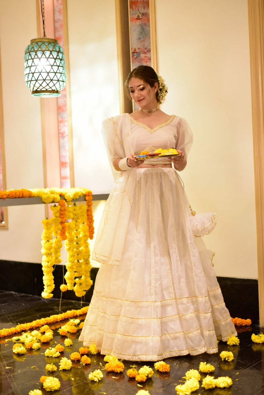 Nooraniyat white organza lehenga