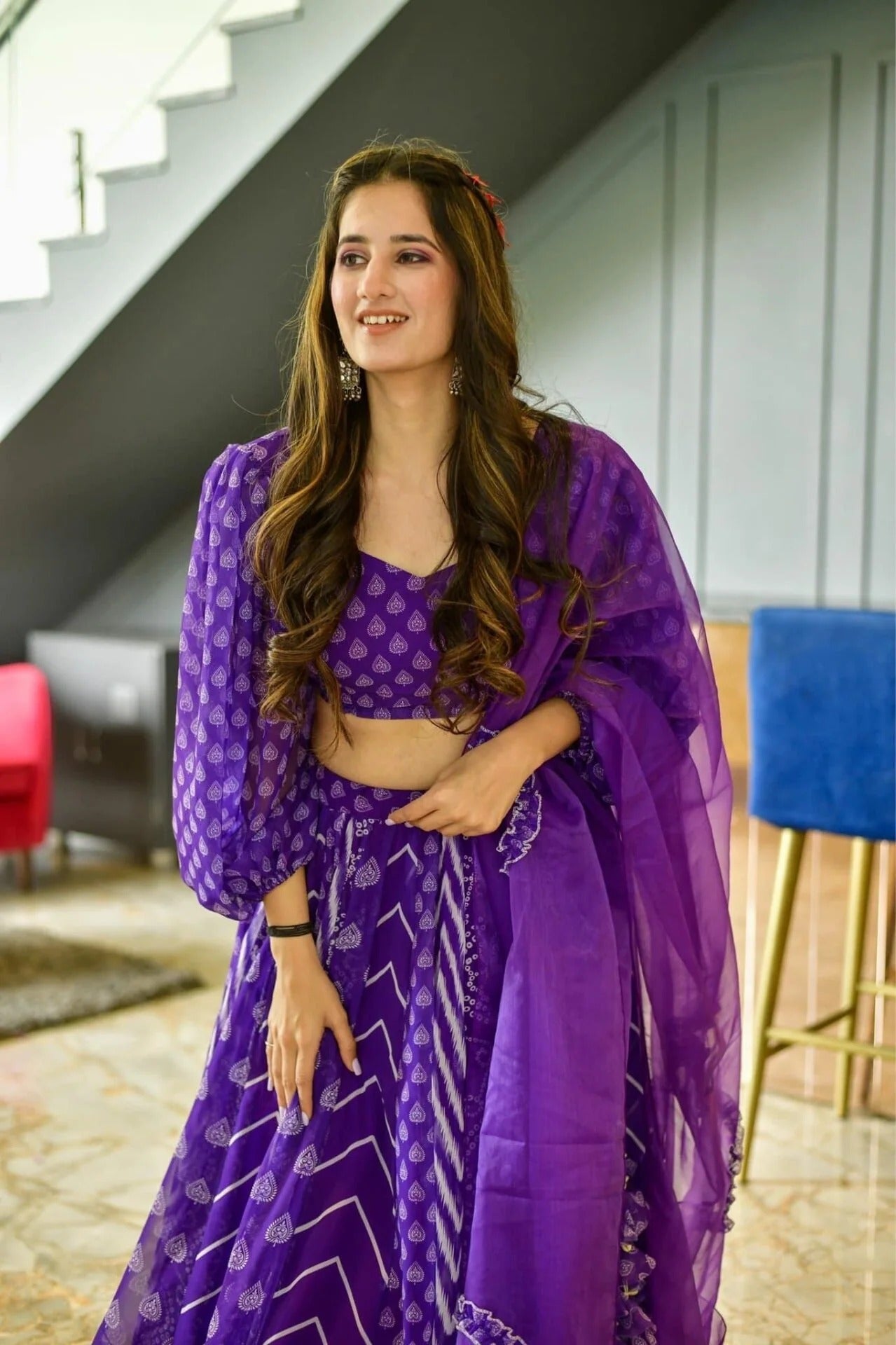 Purple georgette lehenga choli set