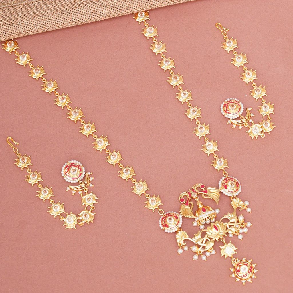 Apsara Peacock and Lotus Design Enamelled Necklace Set