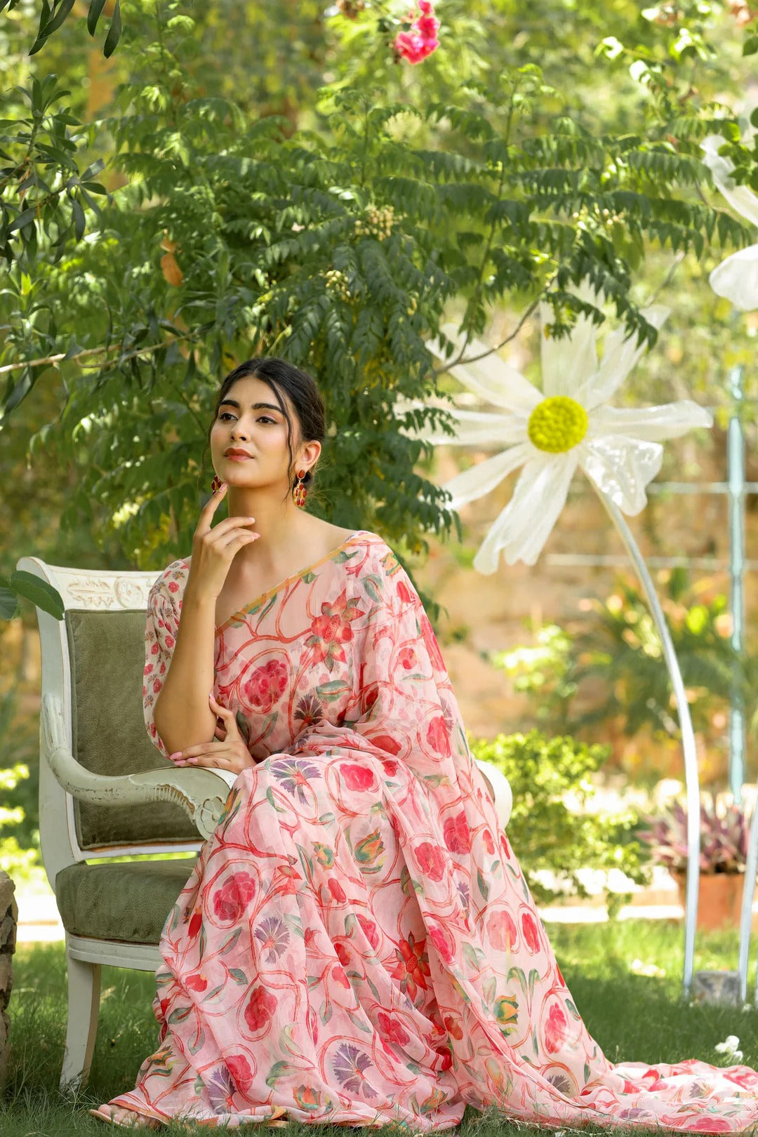 Digital Floral Printed Chiffon Saree