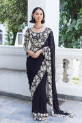 Black Garden Crane Saree