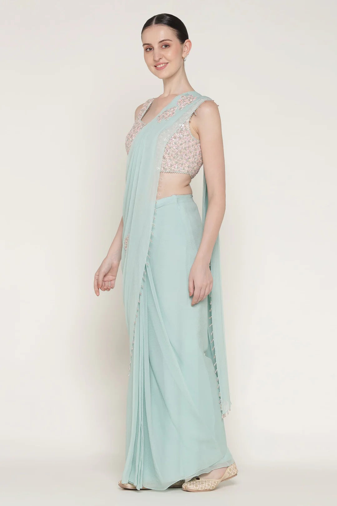 Aqua Starburst Drape Saree