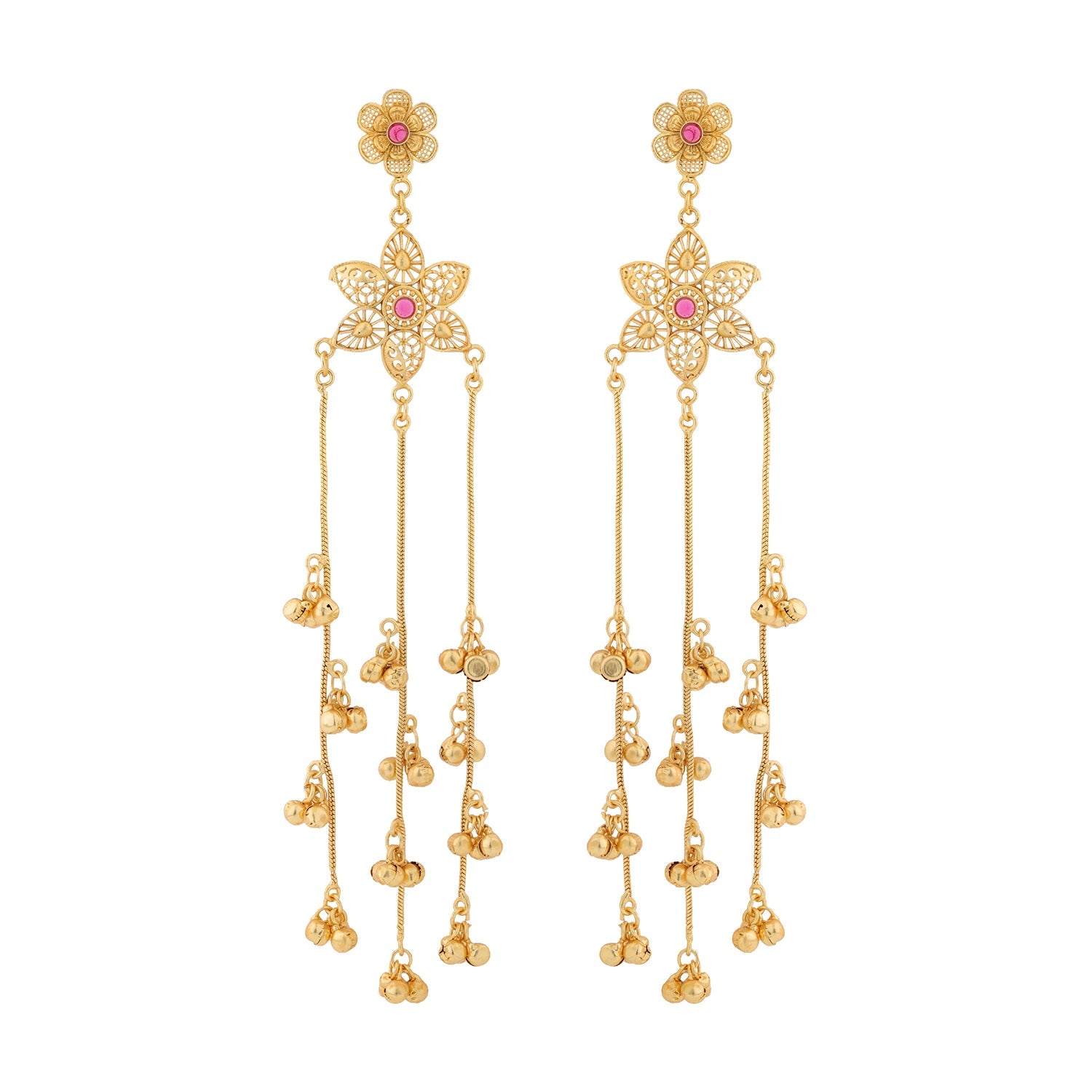 Kashmiri Royal Roshni Long Gold Ghungroo Earrings
