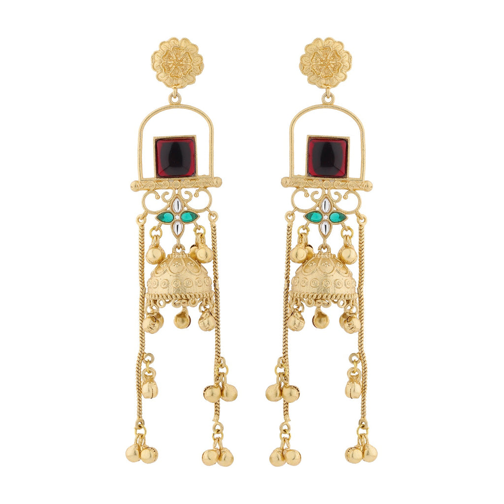 Kashmiri Royal Zareen Jhumka Gold Ghungroo Earrings