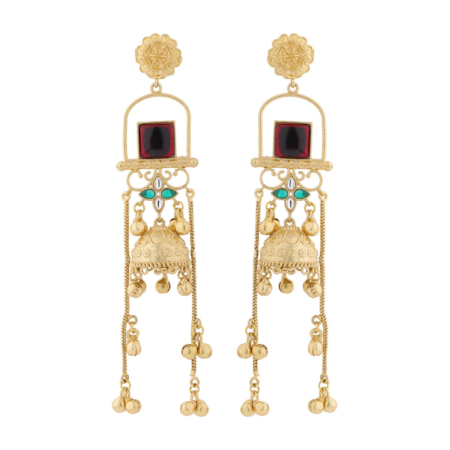 Kashmiri Royal Zareen Jhumka Gold Ghungroo Earrings