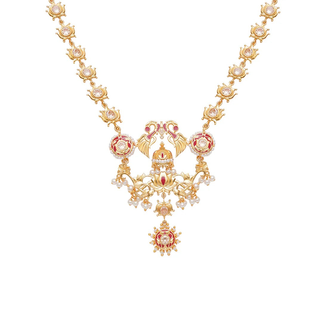 Apsara Peacock and Lotus Design Enamelled Necklace Set