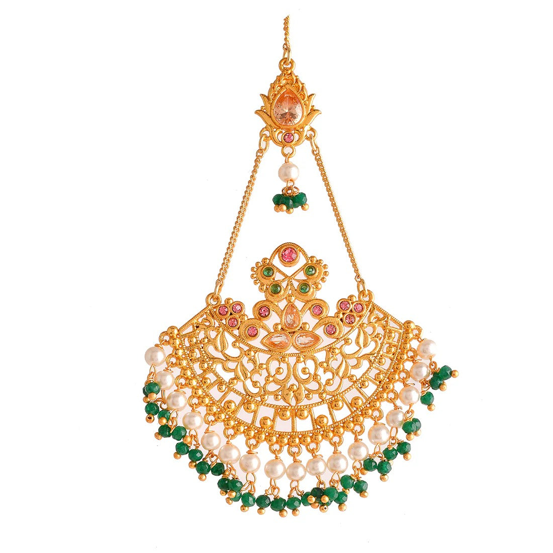 Abharan Ethnic White Pearls Maang Tika