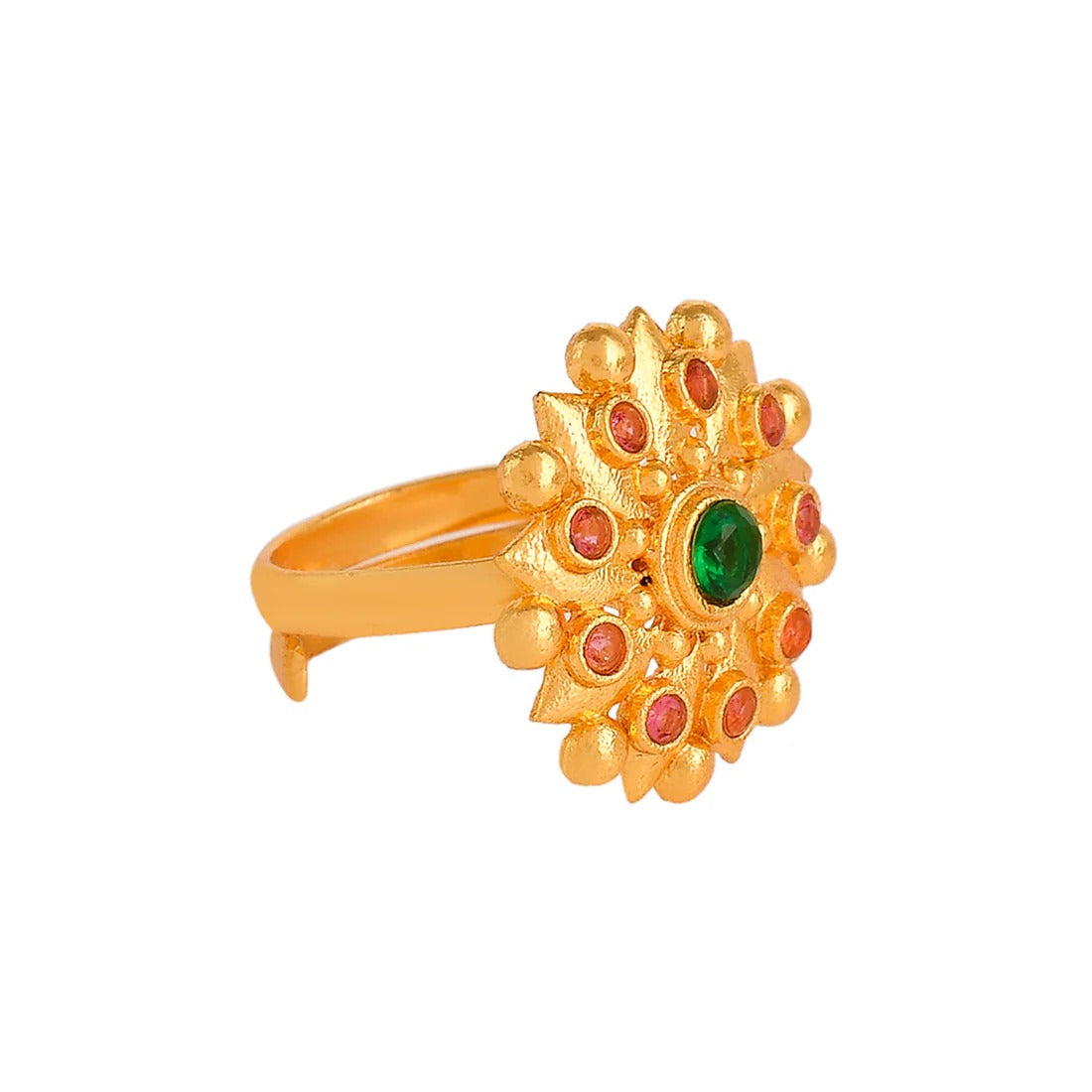 Elegant Abharan Green Stone Floral Cocktail Ring