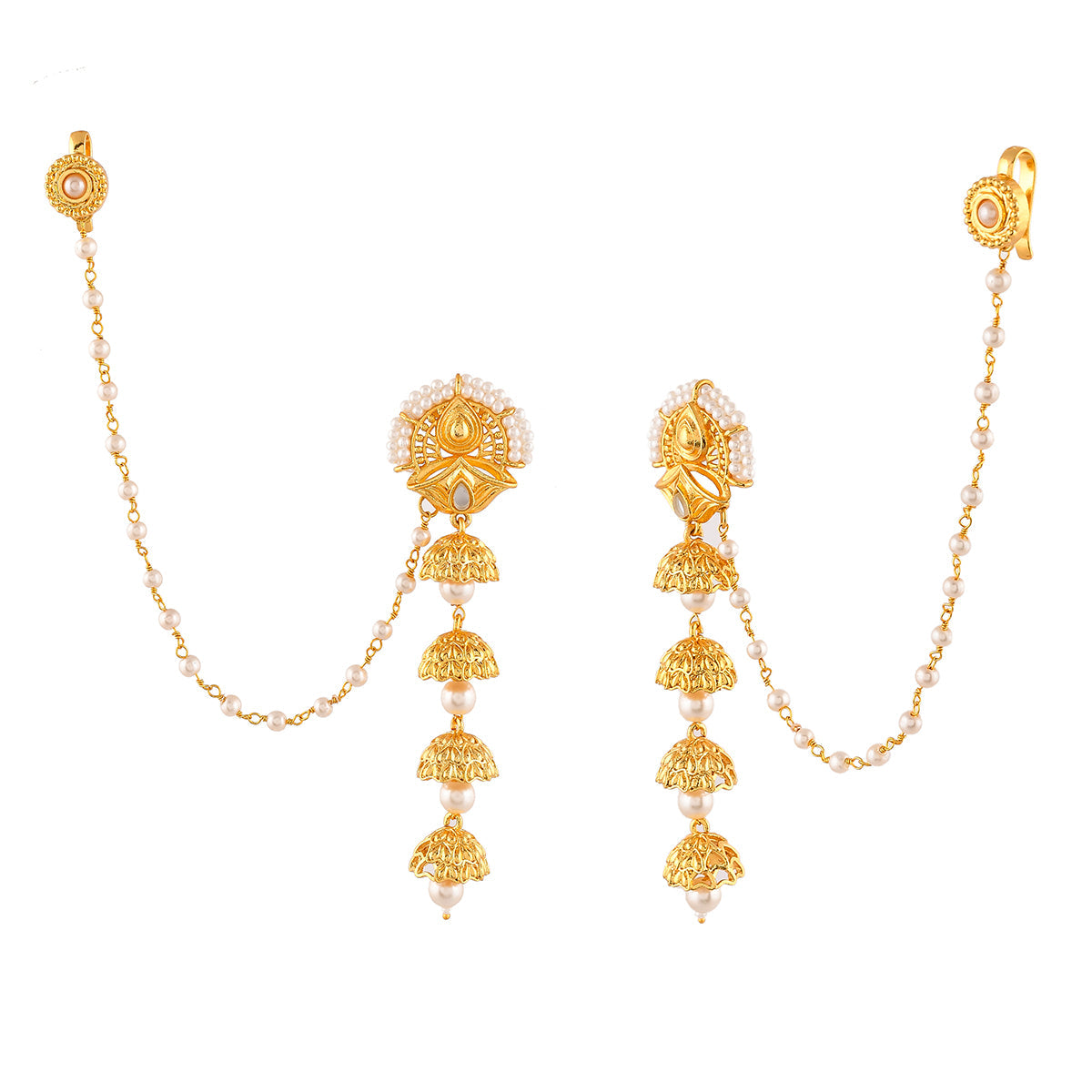 Aradhana Roshini Long Drop Jhumka With Ear Chain