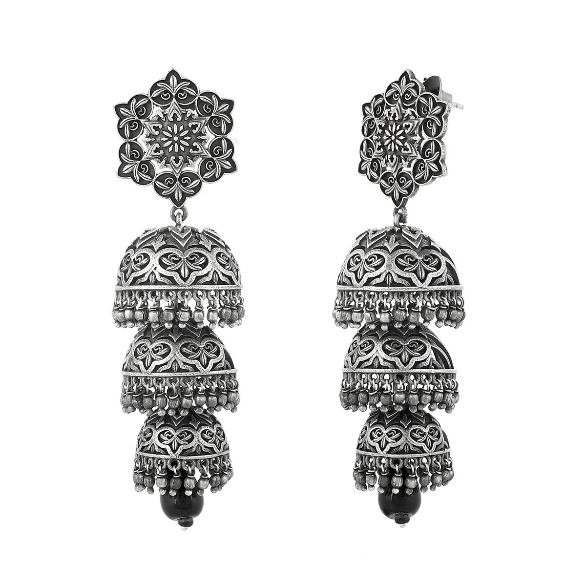 Nrityotsava Falguni 3 Layers Jhumka Earrings