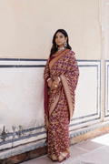 Purple Handwoven Gharchola Bandhani Pure Georgette Saree