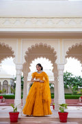 Yellow Organza Puff Sleeves Lehenga & Blouse With Dupatta