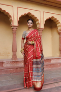 Red Handwoven Ajrakh Bandhani Pure Silk Saree