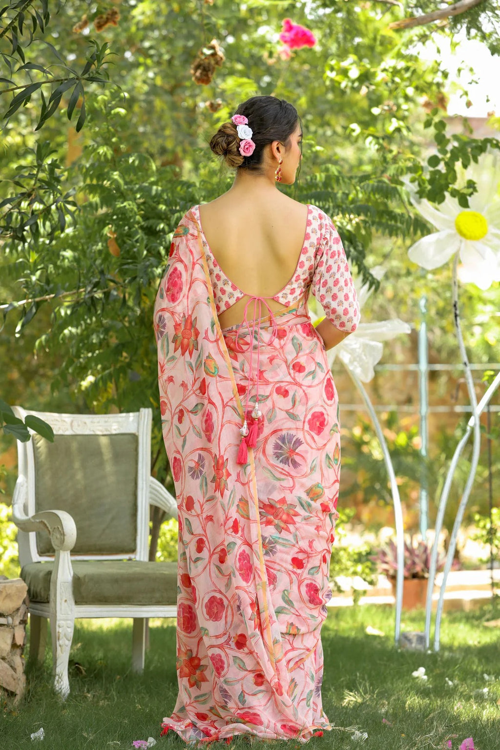 Digital Floral Printed Chiffon Saree