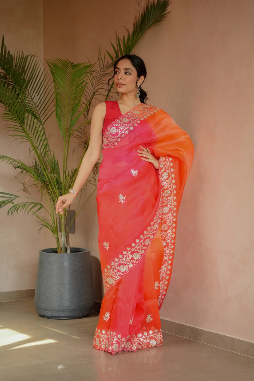 Organza Saree Embroidered with Pittan work