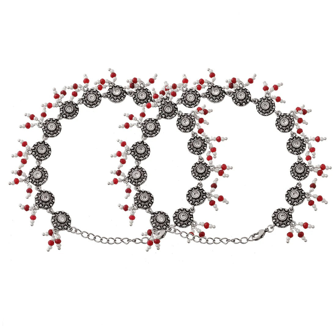 Abharan Casual Round Cut White Stones Anklets