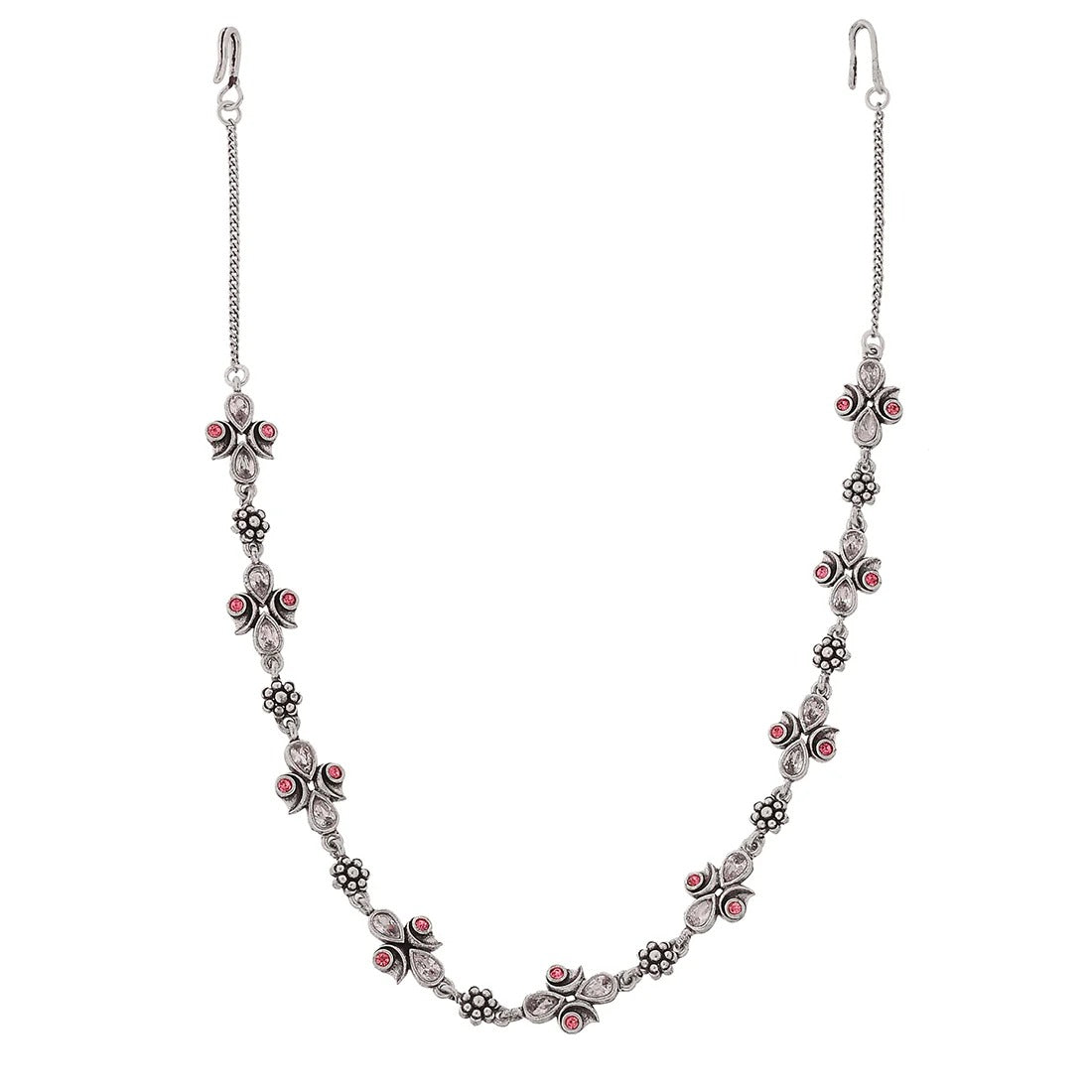 Abharan Teardrop Cut White and Pink Stones Edgy Maang Tika