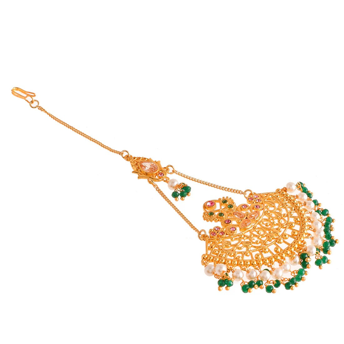 Abharan Ethnic White Pearls Maang Tika