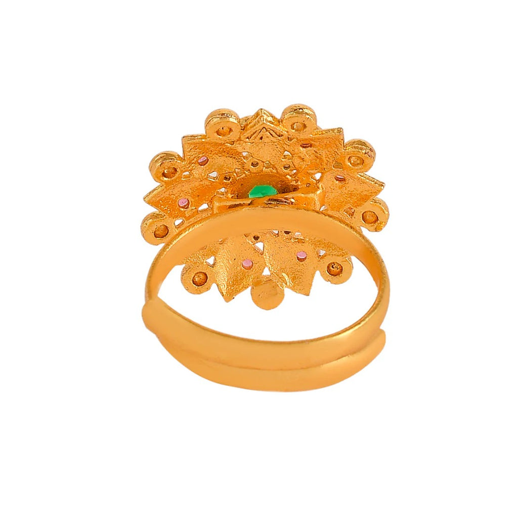 Elegant Abharan Green Stone Floral Cocktail Ring