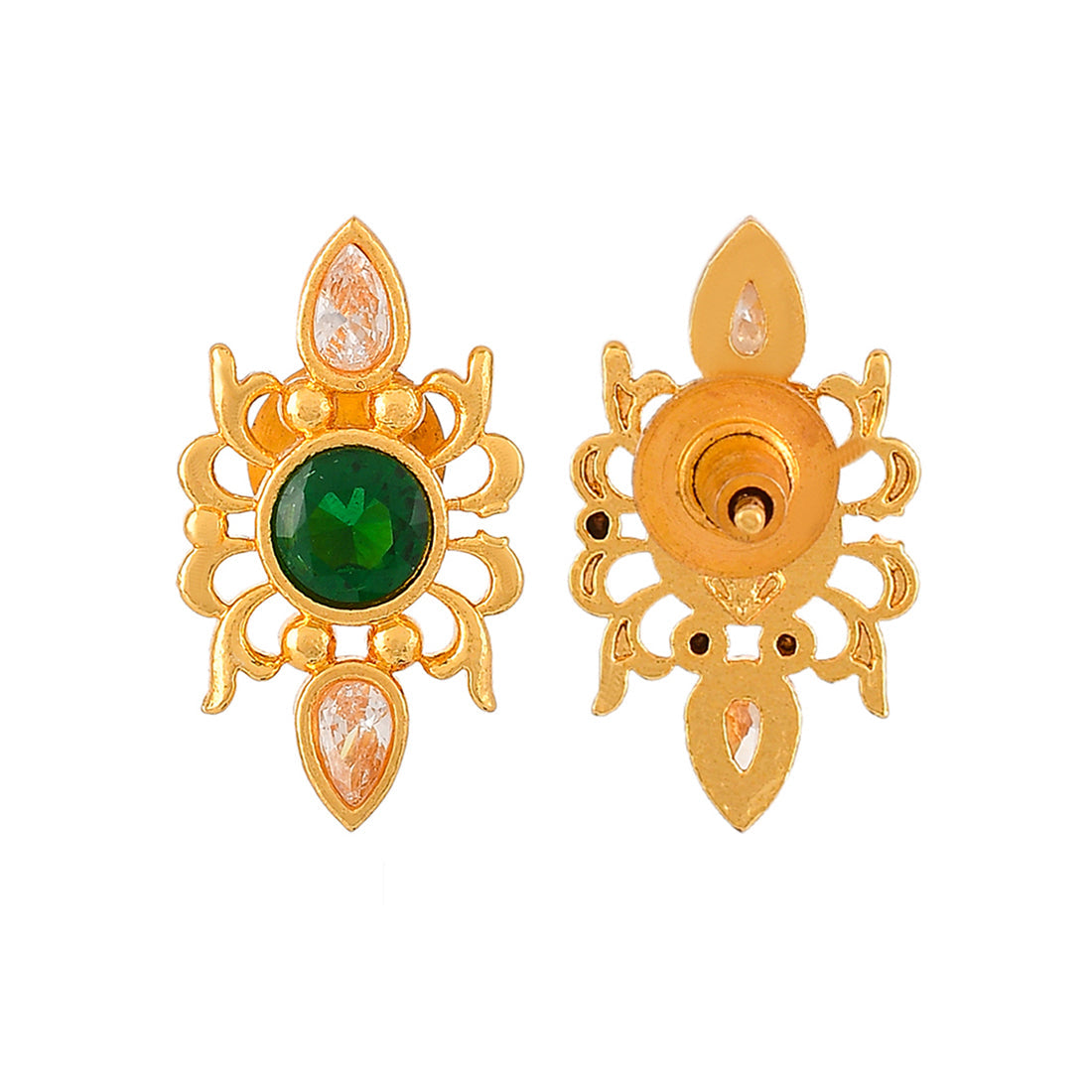 Abharan Green Stone Adorned Stud Earrings