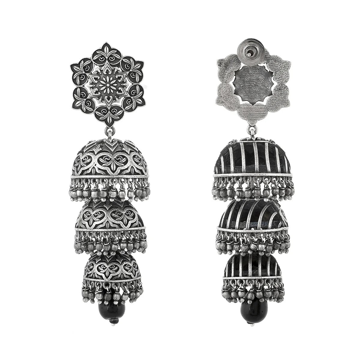 Nrityotsava Falguni 3 Layers Jhumka Earrings