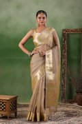 Beige Tissue Saree With Zari Border