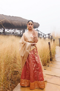 Serene Peach And Beige Tissue Lehenga