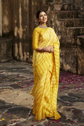 Yellow Shaded Pure Tussar Silk Hand-Dyed Leheriya Saree