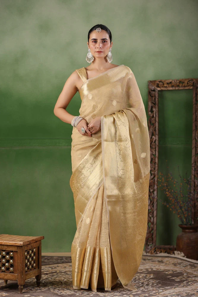 Beige Floral Tissue Saree