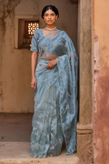 Blue Pure Tissue Saree With Intricate Embroidery