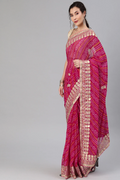 Magenta Pink Handcrafted Gota Patti & Bandhani Georgette Saree