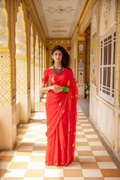 Red Handcrafted Gota Patti Chiffon Saree