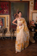 Beige Hand Painted Pure Organza Saree