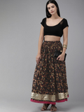 Black Hand Block Printed Long Cotton Skirt With Magzi Border