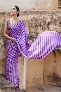 Purple Pure Tussar Silk Hand-Dyed Leheriya Saree